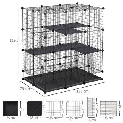 PawHut Steel 3-Tier Small Animal Playpen Cage Black