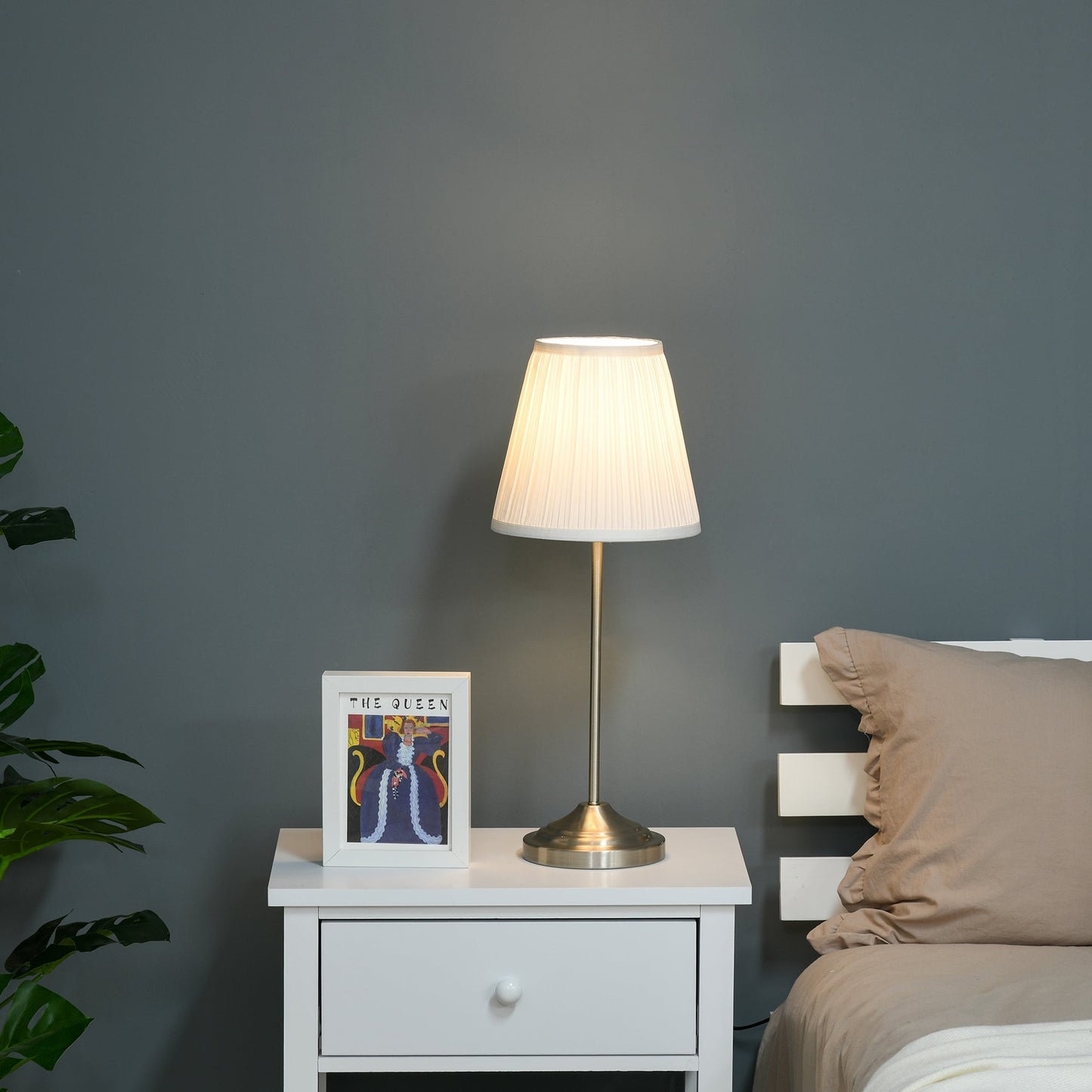 Modern Table Lamp with Pleated Fabric Lampshade and Metal Base