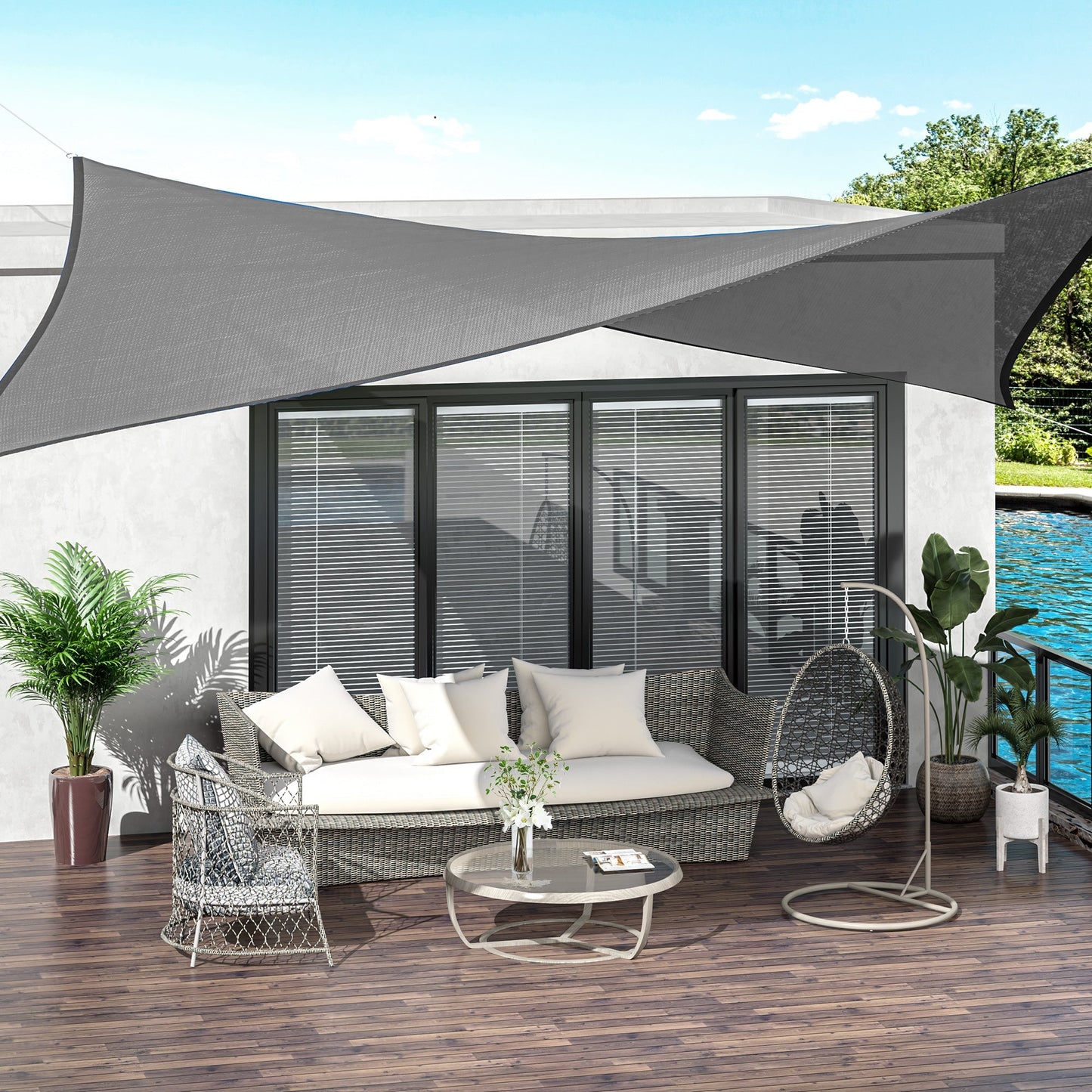 4 x 3m Sun Shade Sail Rectangle Canopy Outdoor Sunscreen Awning with Mounting Ropes for Garden