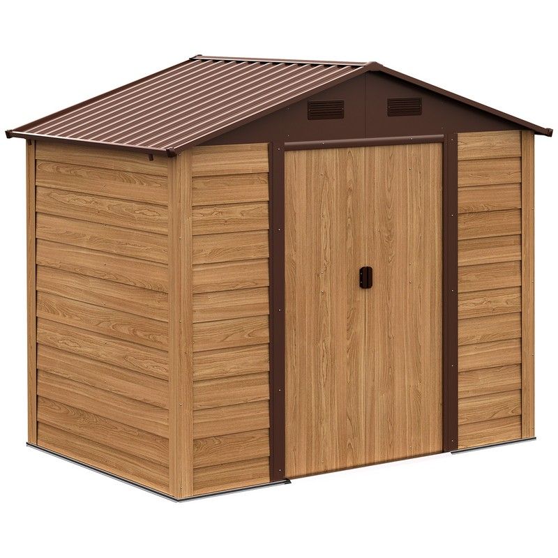 Steadfast Moderna 7.7 x 64' Double Door Apex Garden Shed With Ventilation Steel & Polypropylene Light Brown by Steadfast