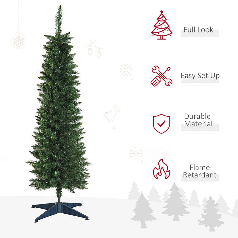 5 Foot Artificial Pine Pencil Slim Tall Christmas Tree with 294 Branch Tips Xmas Holiday Décor with Stand Green