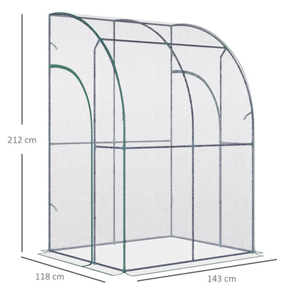 Outdoor Walk-In Lean to Wall Tunnel Greenhouse w/ Zippered Roll Up Door PVC Cover