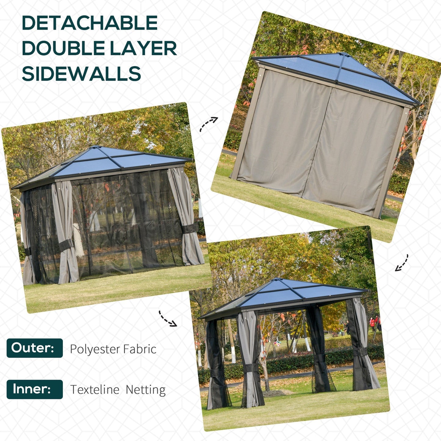 Outsunny 3 x 3M Hardtop Gazebo with UV Resistant Polycarbonate Roof & Aluminium Frame