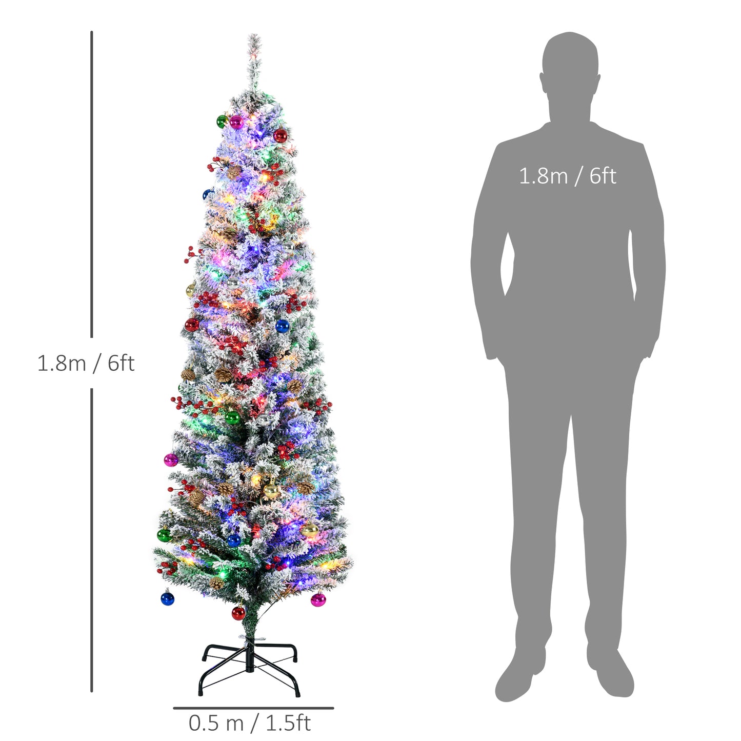 6ft Berries & Pinecones Christmas Tree Artificial - White Frosted Green with LED Lights Multicoloured 429 Tips