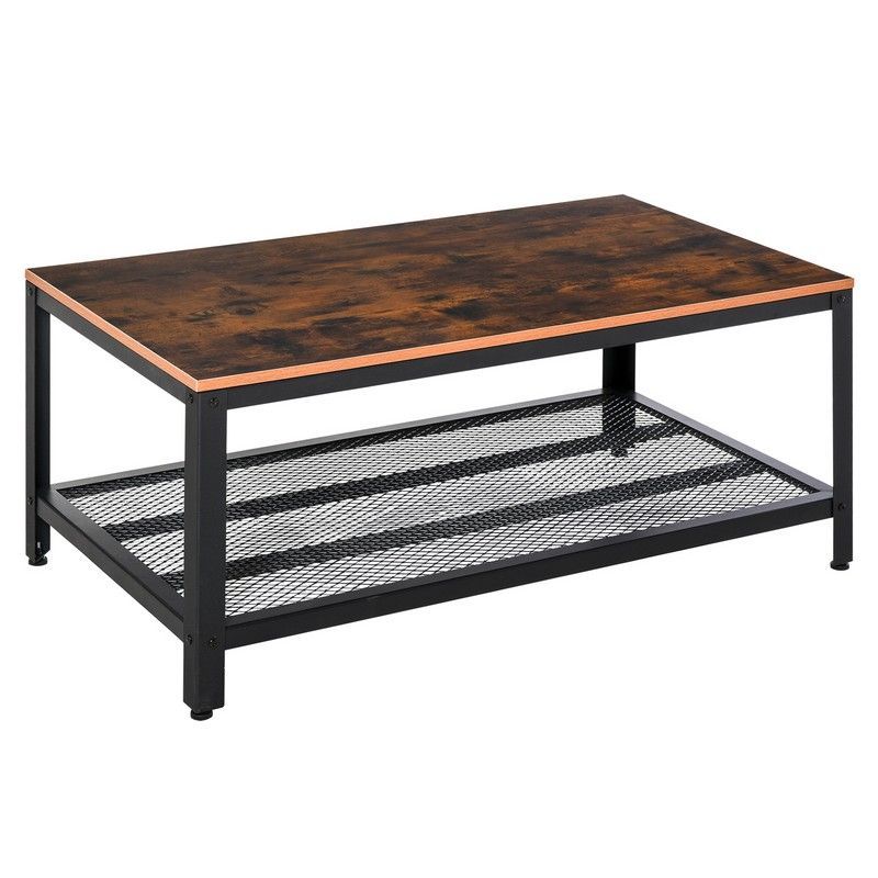 Homcom Homcom Coffee Table Retro Industrial Side Table With Metal Frame Modern Snack Tea Table Living Room Rustic Brown