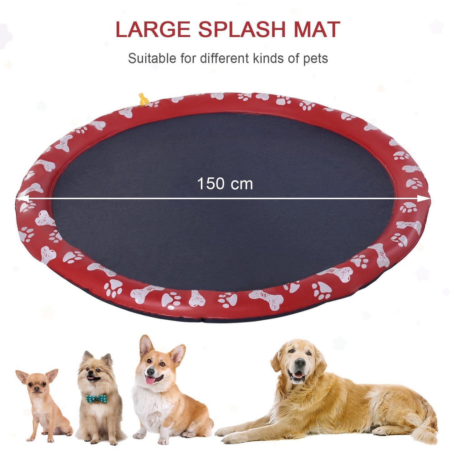 Pawhut 150cm Splash Pad Sprinkler For Pets Dog Bath Pool Water Game Mat Toy Non-Slip Outdoor Backyard Red