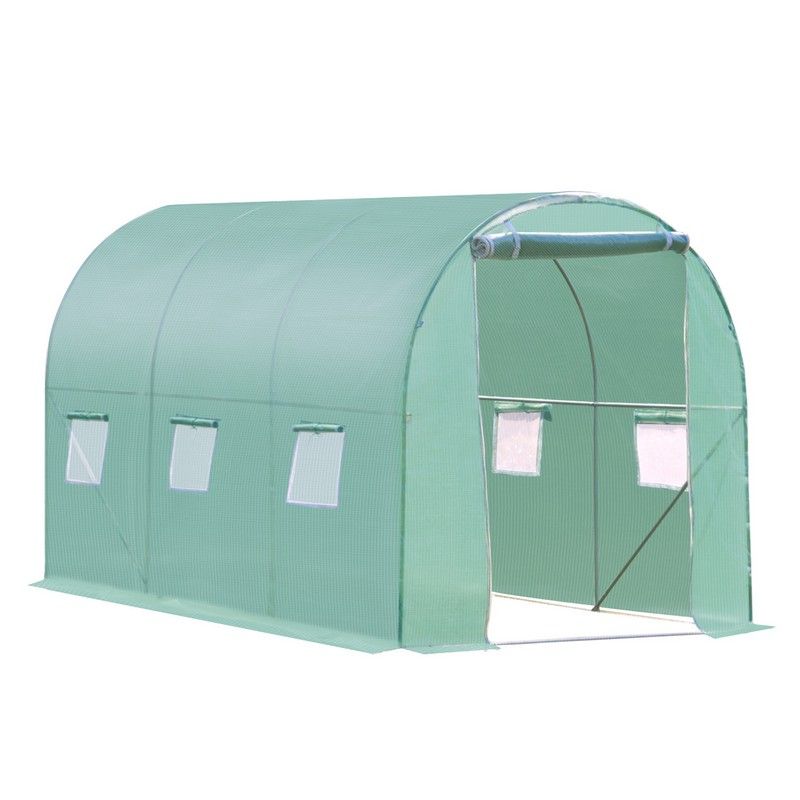 Outsunny Outsunny 3x2 m Polytunnel Walk-in Greenhouse with Zip Door and Windows-Green