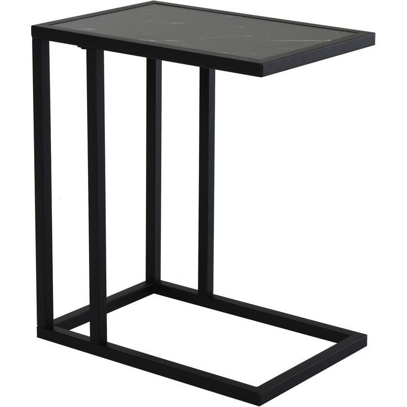 Homcom Homcom C Shape End Table W/Metal Frame Marble-Effect Top Sofa Side Table Narrow Snack Coffee Table For Living Room Black