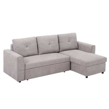 Linen-Look 'L' Storage Sofa Bed - Light Grey