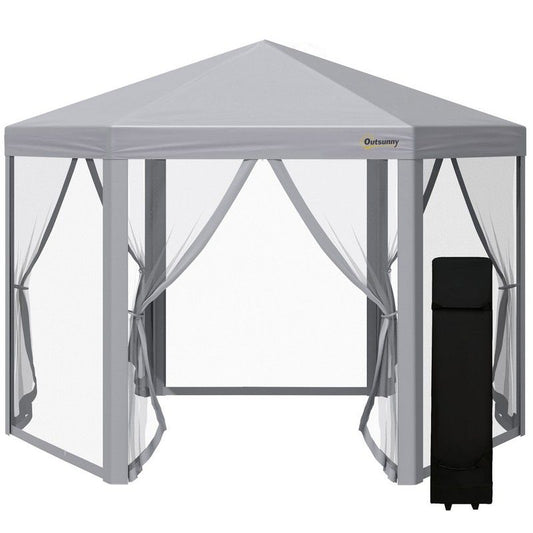 Outsunny Outsunny 3 X 3M Pop Up Gazebo Hexagonal Foldable Canopy Tent Outdoor Event Shelter With Mesh Sidewall