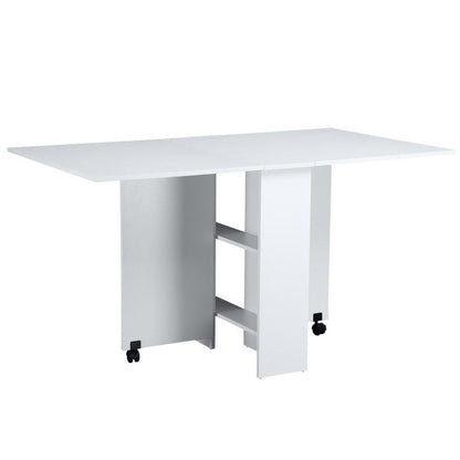 Homcom Homcom Mobile Drop Leaf Dining Kitchen Table Folding Desk For Small Spaces With 2 Wheels & 2 Storage Shelves White