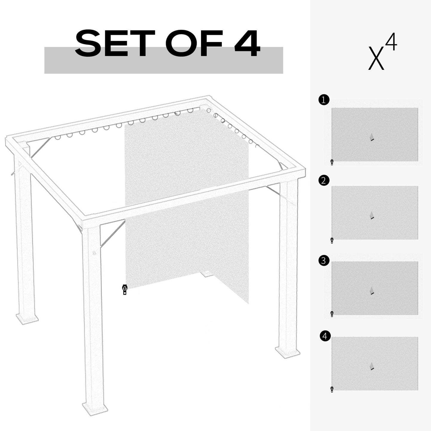 Outsunny 3 X 4M Universal Gazebo Replacement Sidewalls Privacy Panel For Most  Gazebo Canopy Pavillion Outdoor Shelter Curtains Accessories Light Grey - 4 Pack