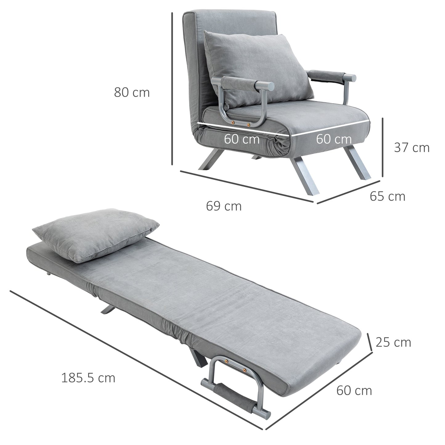 Suedette Adjustable Back Futon Sofa Chair - Grey