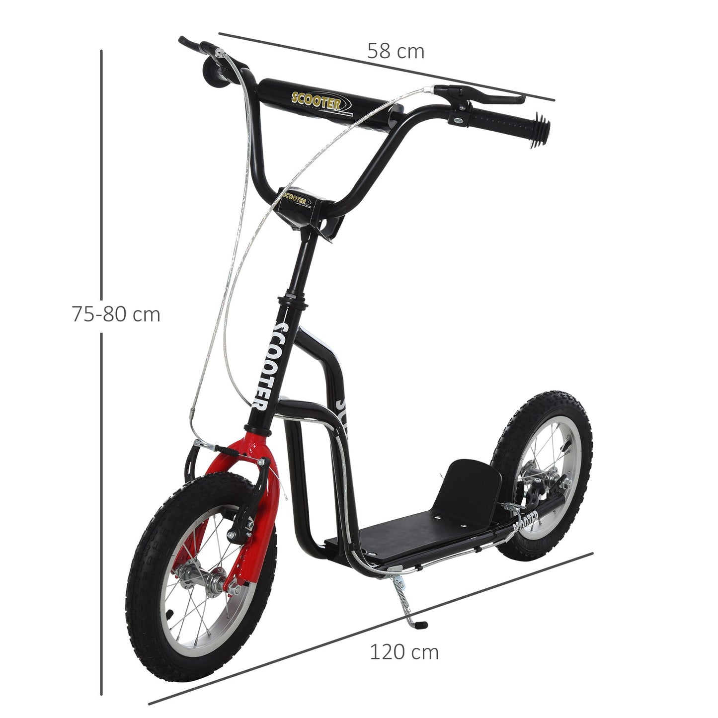 Teen Kids Stunt Scooter Children Kick Scooter Adjustable Handlebar 2 Brakes Ride On 12 Inch Rubber Tyres Black