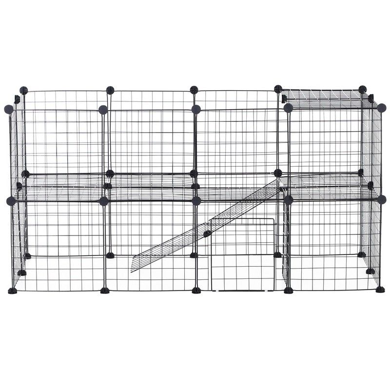 PawHut PawHut DIY Pet Playpen Metal Wire Fence Indoor Outdoor Guinea Pig Rabbit Small Animals Cage 36 Panel Enclosure Black