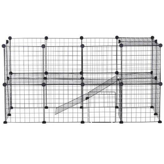 PawHut PawHut DIY Pet Playpen Metal Wire Fence Indoor Outdoor Guinea Pig Rabbit Small Animals Cage 36 Panel Enclosure Black