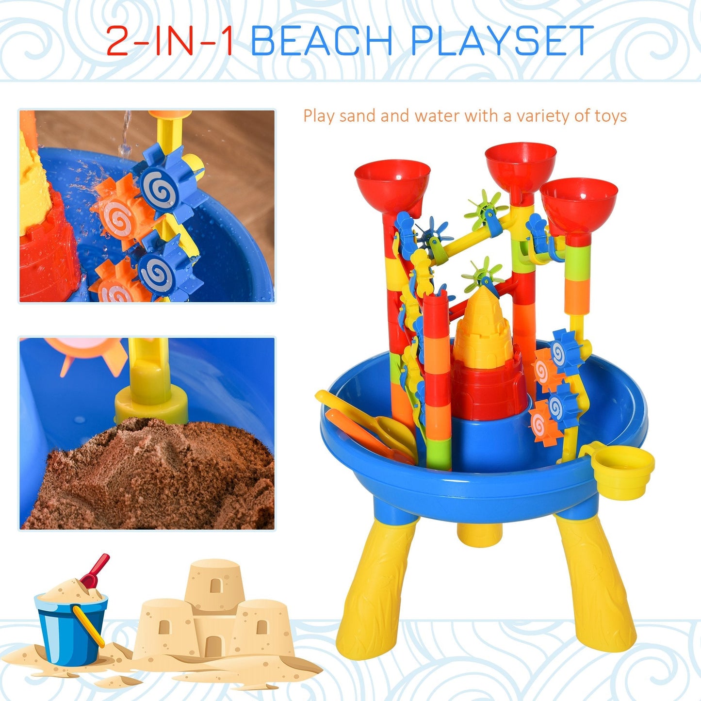 30 Pcs Sand and Water Table Beach Toy Waterpark Activities Sand Pit Playset with Accessories Garden Sandbox