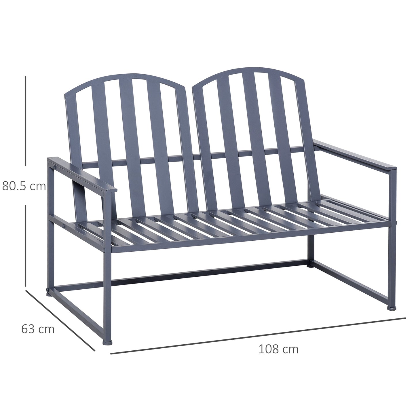 Steel Patio Garden Bench Loveseats for Outdoors Park Yard Slatted Design Grey