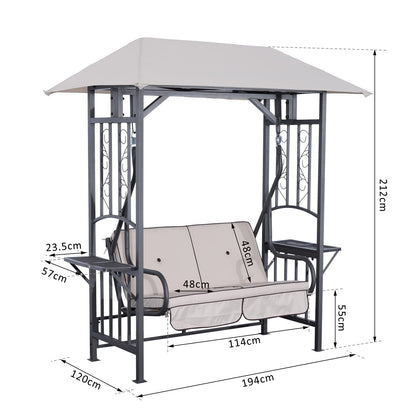 Outdoor Garden 2 Seater Canopy Swing Chair Seat Porch Loveseat Vintage Hammock Cushioned Seat w/ and Side Drink Panel