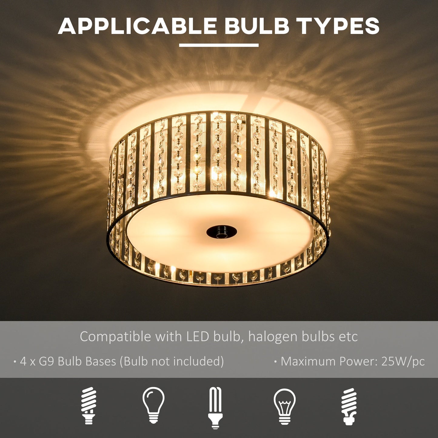 Modern K9 Crystal Chandelier Ceiling Light with Double Layer Lampshade