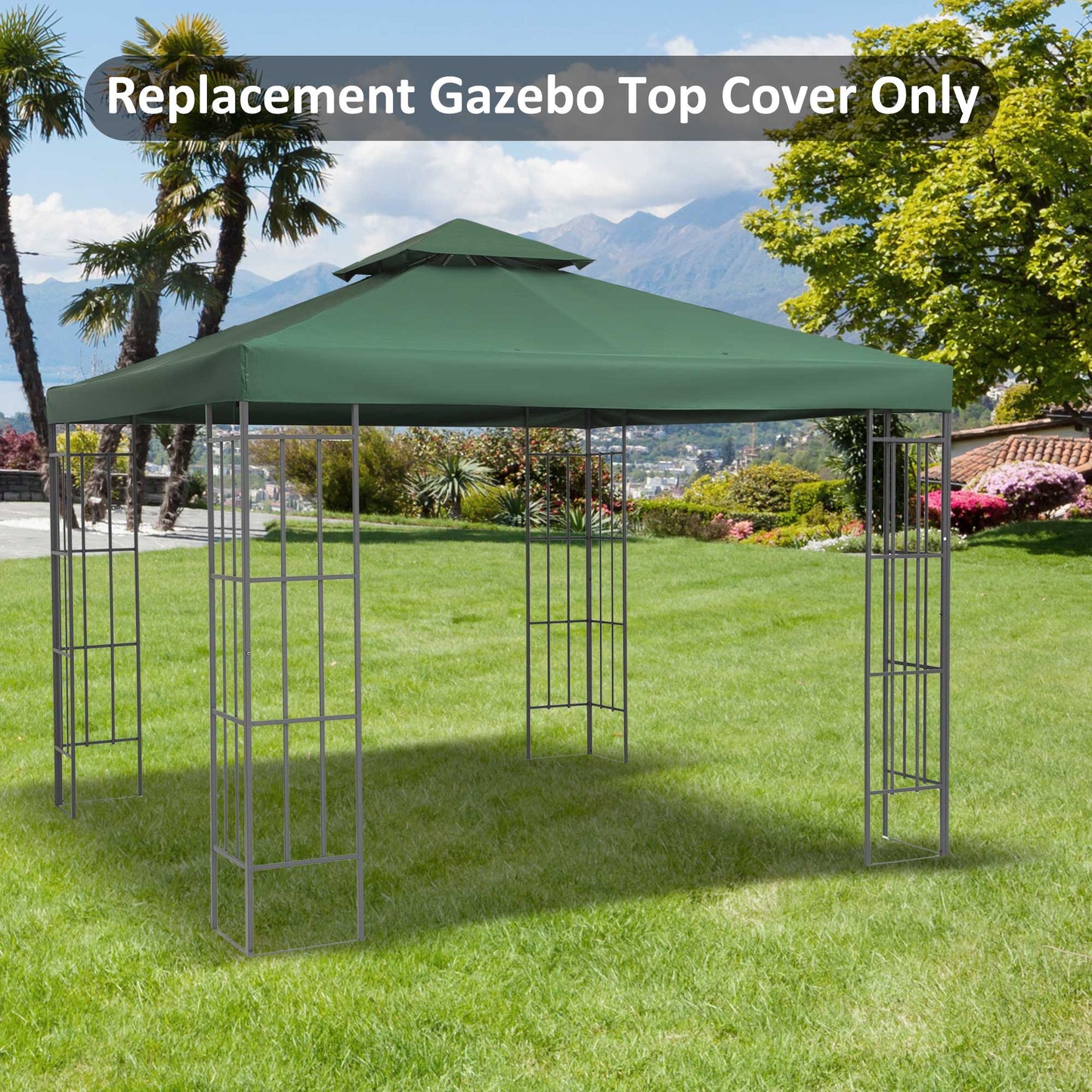 3M Gazebo Top Cover Double Tier Canopy Replacement Pavilion Roof Dark Green