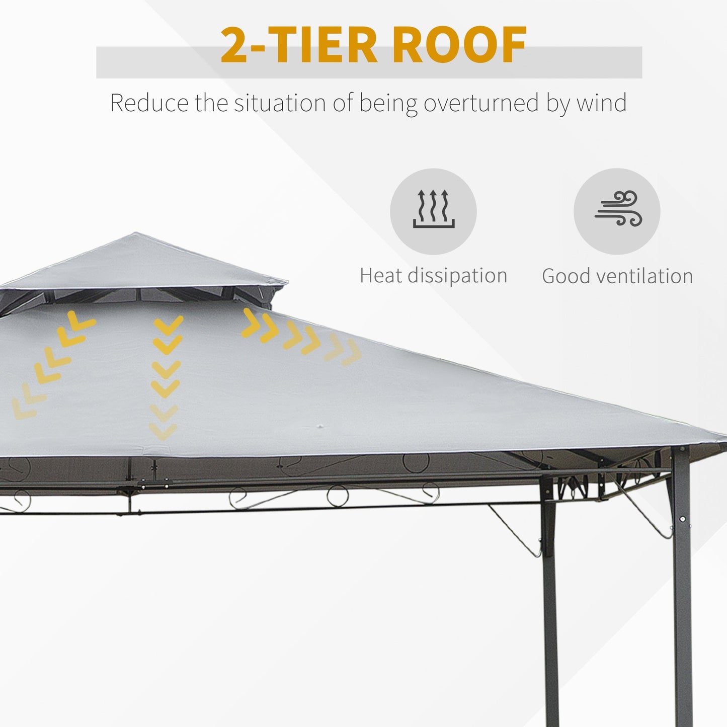 3x3M Outdoor Patio Gazebo Steel Canopy Tent Pavilion 2-Tier Roof Top Garden Sunshade Grey