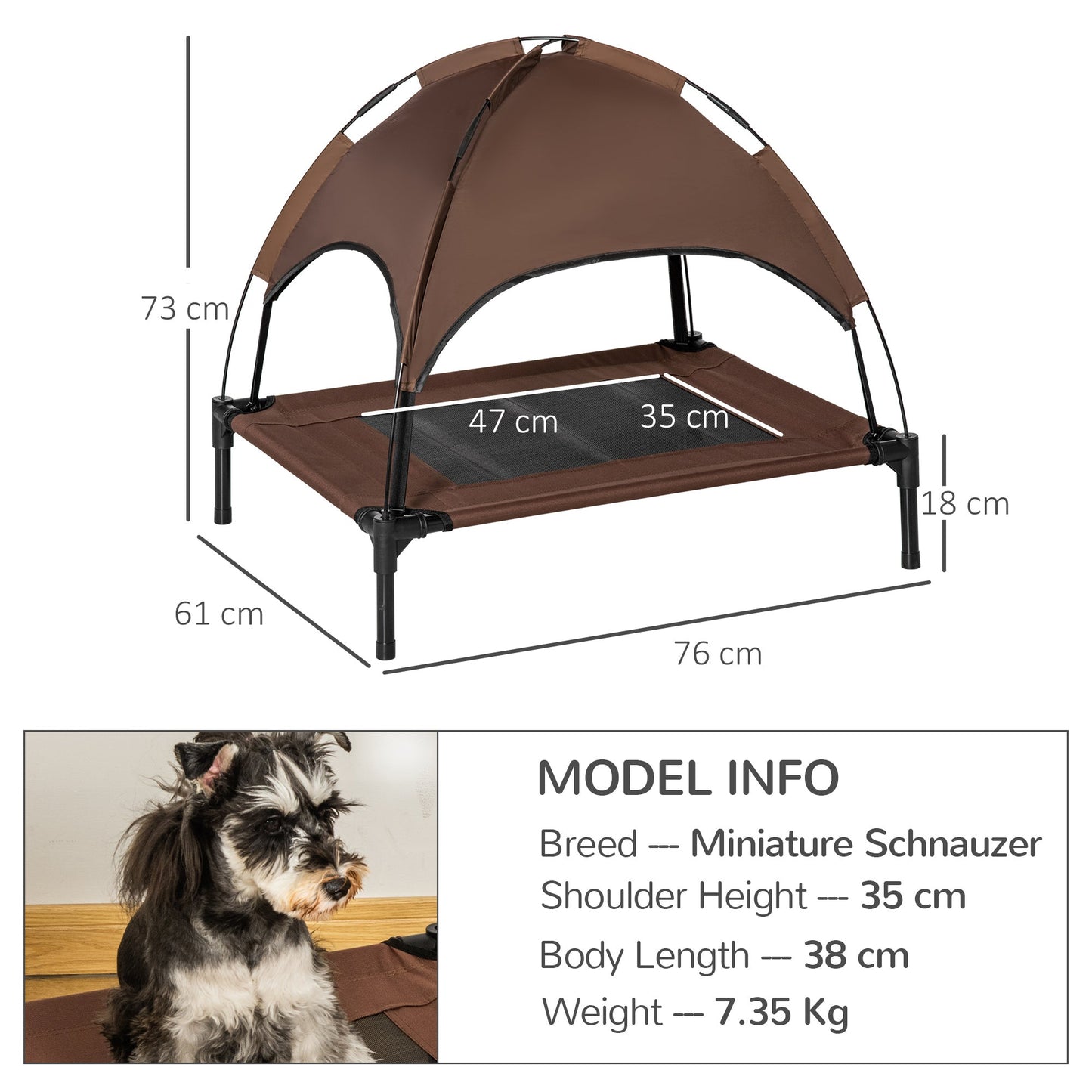 PawHut Raised Dog Bed Waterproof Elevated Pet Cot with Breathable Mesh UV Protection Canopy Coffee