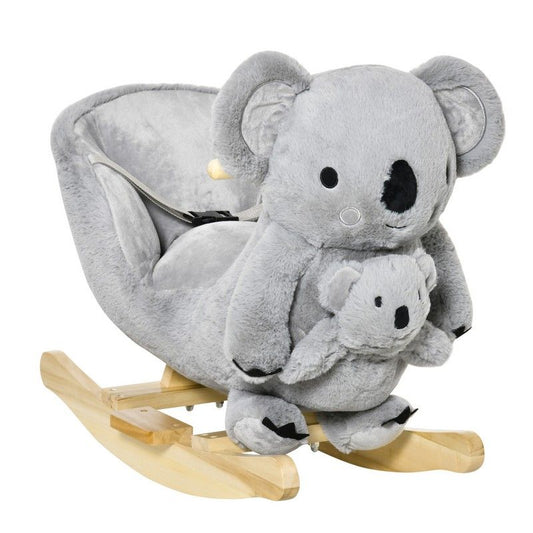 Homcom Homcom Kids Plush Ride-On Rocking Horse Koala-Shaped Toy Rocker With Gloved Doll Grey