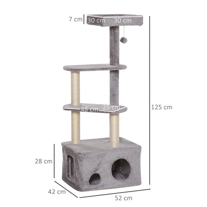 PawHut Cat Tree Kitten Tower w/ Sisal Scratching Post Condo Plush Perches Hanging Ball