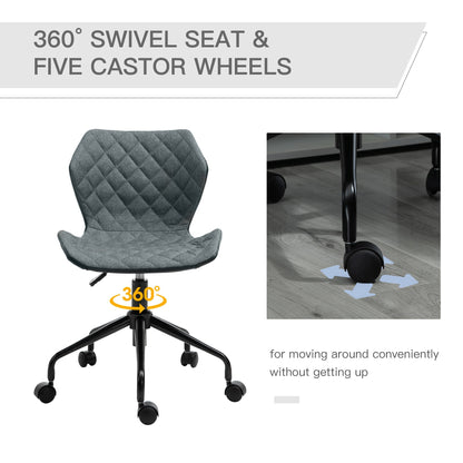 Home Office Swivel Computer Desk Chair With Nylon Wheels Adjustable Height Linen Grey