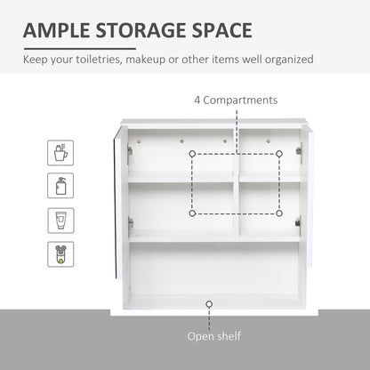 kleankin Bathroom Mirror Cabinet Wall-Mounted Storage w/ Double Door Adjustable Shelf - White