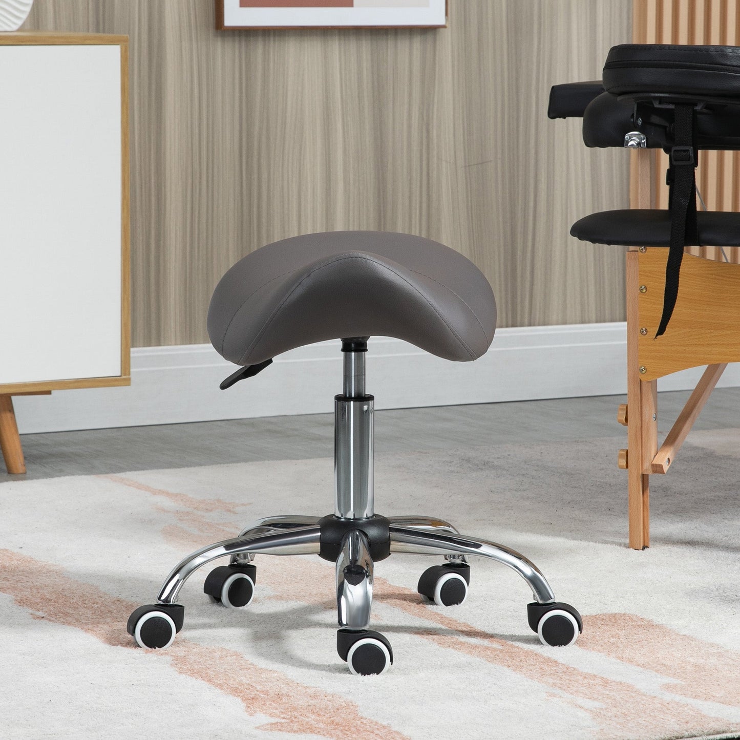 Cosmetic Stool 360° Rotate Height Adjustable Salon Massage Spa Chair Hydraulic Rolling Faux Leather Saddle Stool