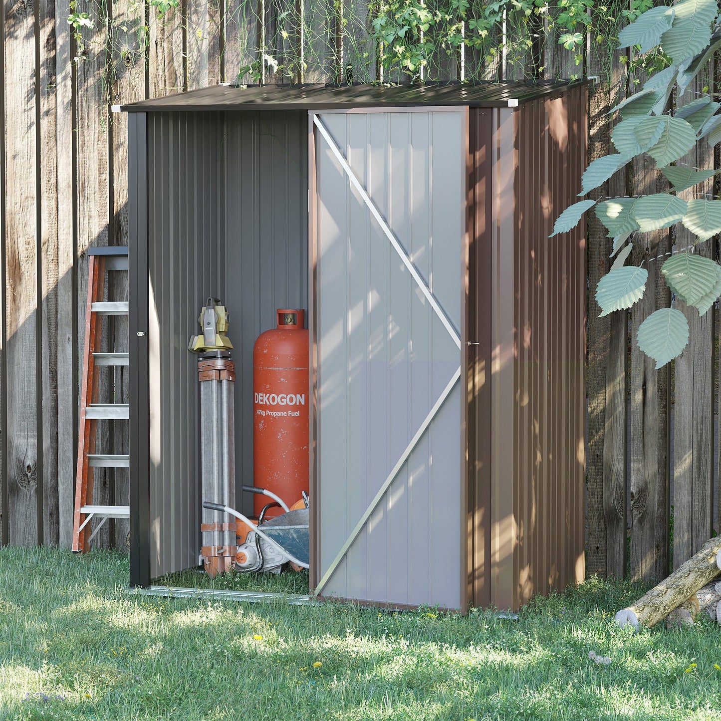 Galvanised 5.3 x 3.1' Single Door Pent Garden Store Steel Brown by Steadfast