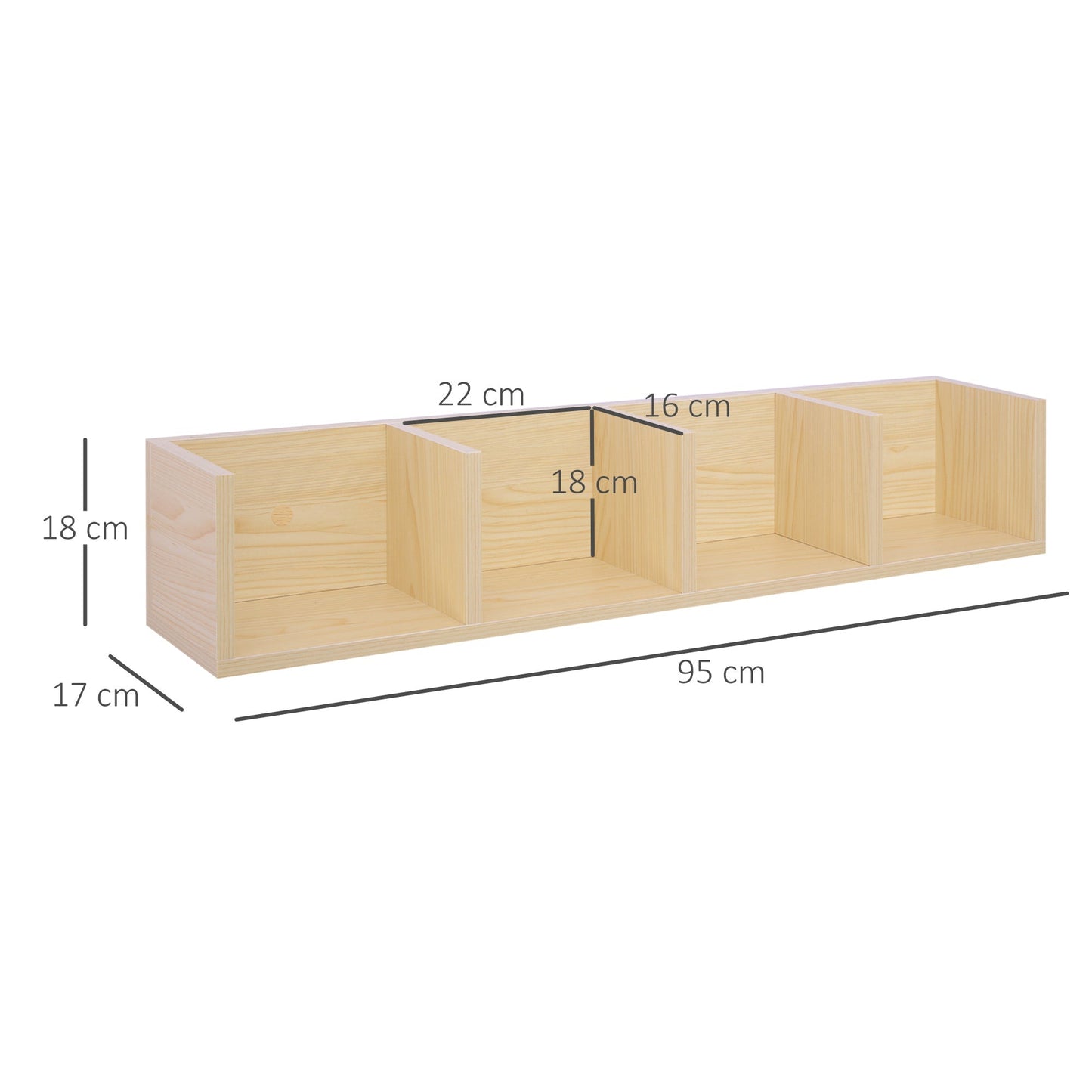 95cm Four-Compartment Wall Shelf - Brown