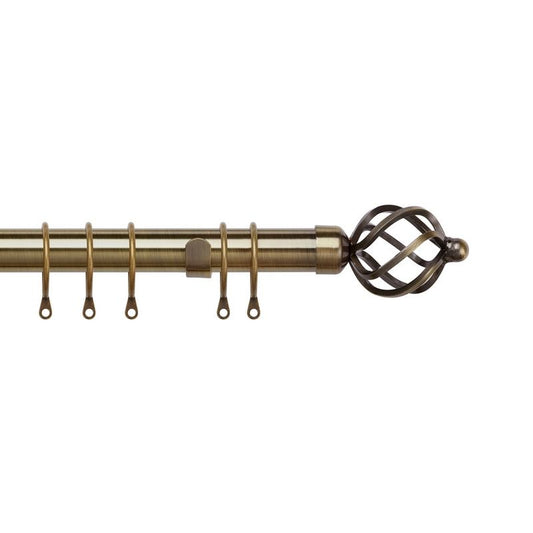 Speedy Pristine 120-210cm Extendable Curtain Pole Set Cage Finial Antique Brass 25-28mm