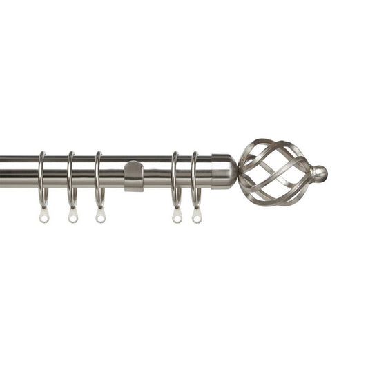 Speedy Pristine 170-300cm Extendable Curtain Pole Set Cage Finial Satin Silver 25-28mm