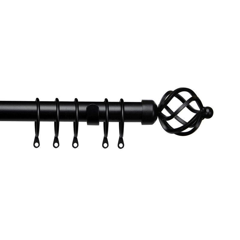 Speedy Pristine 120-210cm Extendable Curtain Pole Set Cage Finial Black 25-28mm