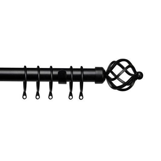 Speedy Pristine 170-300cm Extendable Curtain Pole Set Cage Finial Black 25-28mm