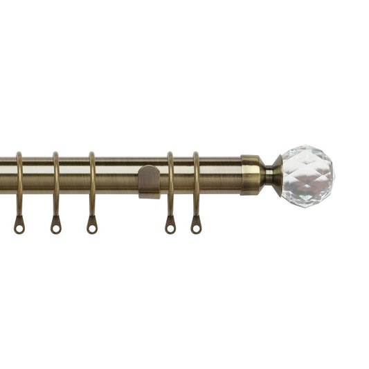 Speedy Pristine 120-210cm Extendable Curtain Pole Set Crystal Finial Antique Brass - 25-28mm