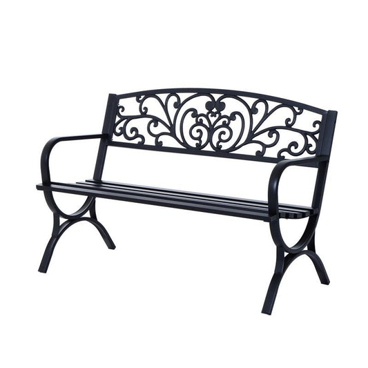 Outsunny Outsunny 127L X 60W X 85H cm Powder Coated Garden Bench For Patio Backyard Steel-Black