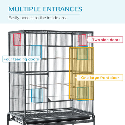 Grille 162cm Bird Cage Wheeled Grey & Black by Pawhut