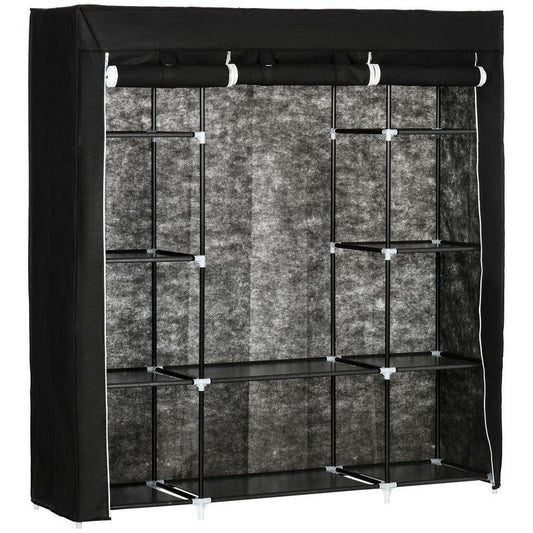 Homcom Homcom Fabric Wardrobe Portable Wardrobe With 10 Shelves 1 Hanging Rail Foldable Closets 150 X 43 X 162.5 cm Black