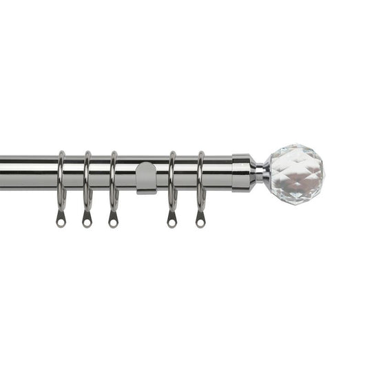 Speedy Pristine 120-210cm Extendable Curtain Pole Set Crystal Finial Antique Chrome - 25-28mm