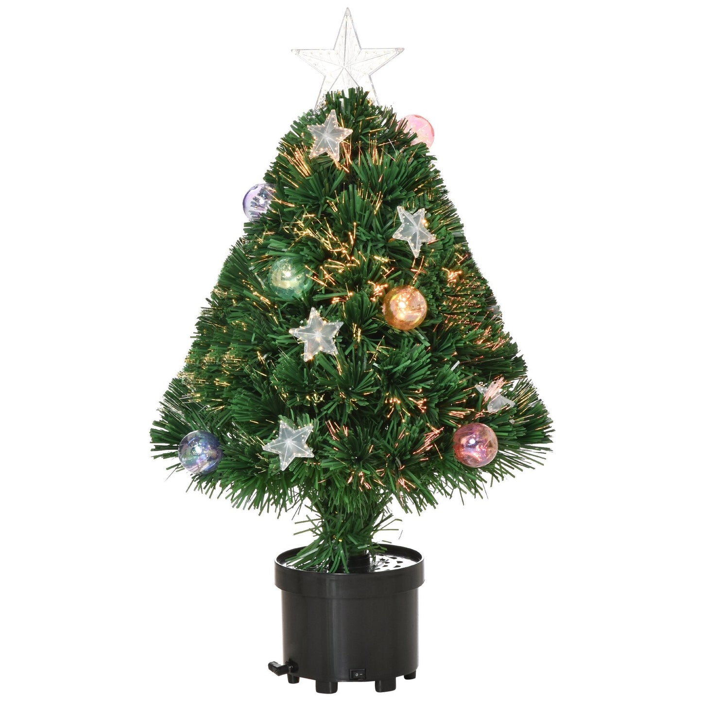 Homcom 2 Foot Pre-Lit Artificial Christmas Tree Tabletop Multicoloured Fibre Optic Xmas Decoration with LED Lights Green