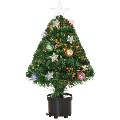 Homcom 2 Foot Pre-Lit Artificial Christmas Tree Tabletop Multicoloured Fibre Optic Xmas Decoration with LED Lights Green