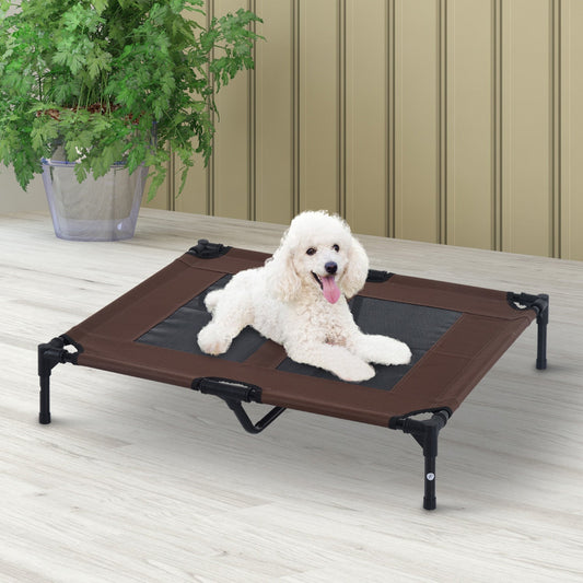 PawHut 91.5Lx76.2Wx18H cm Elevated Pet Bed-Brown/Black Frame