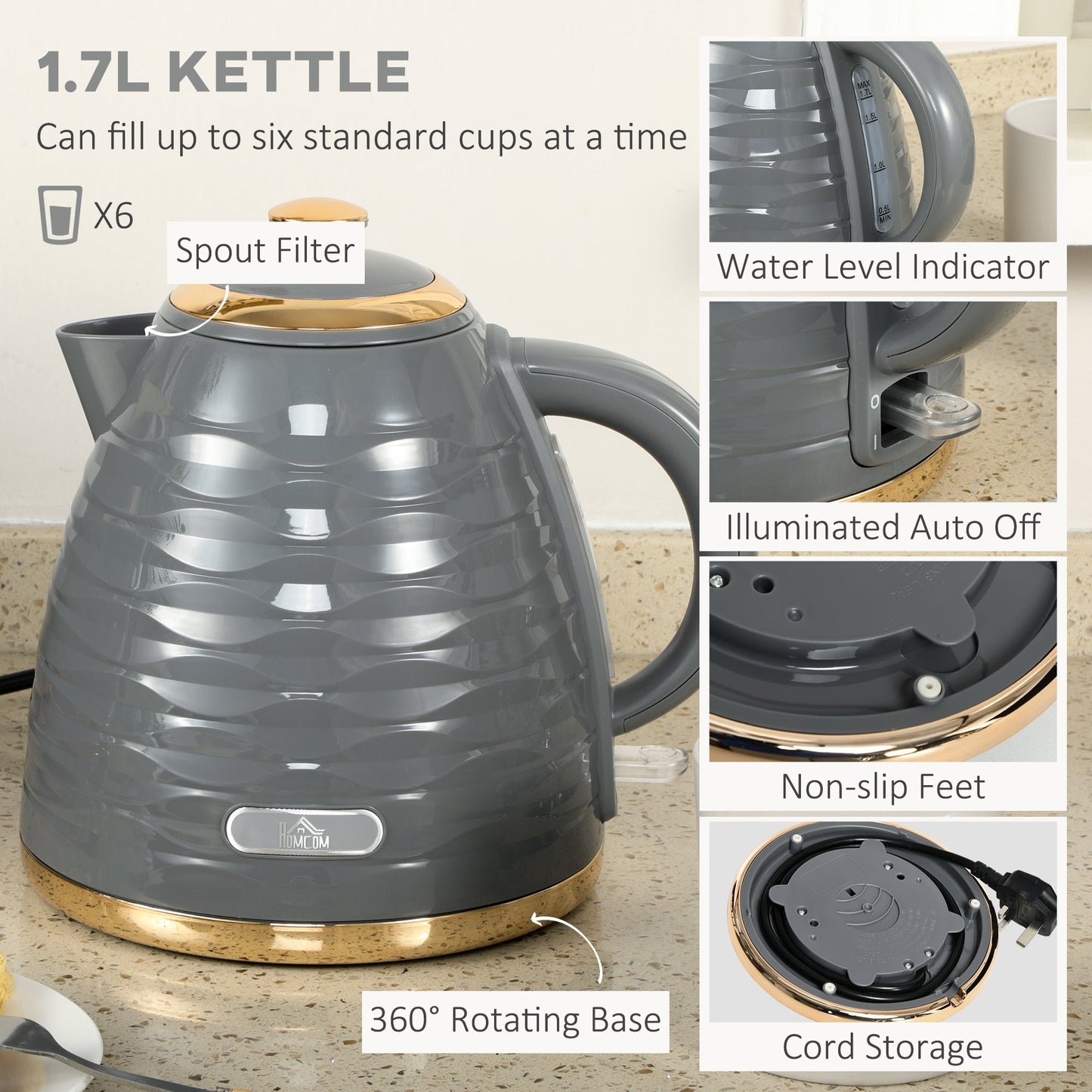 Kettle & Four Slice Toaster Set Grey