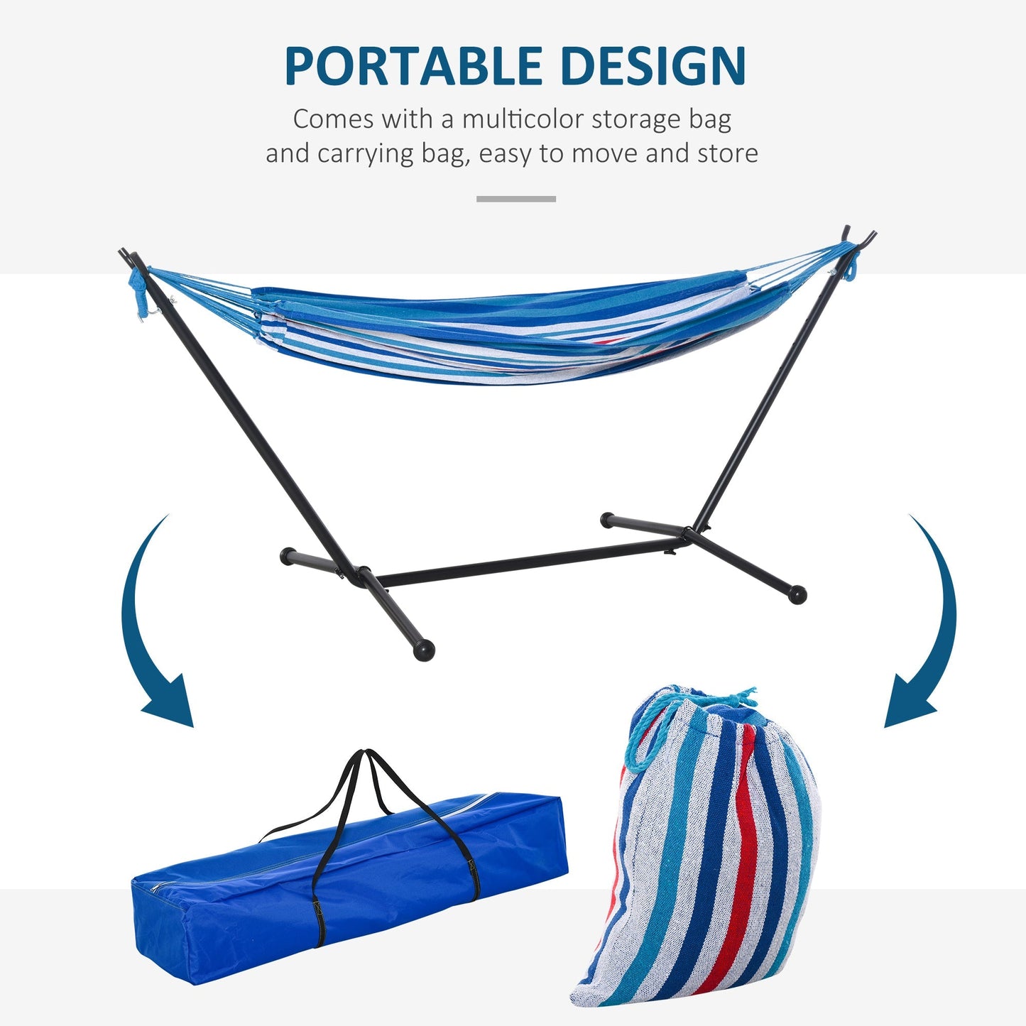 277 x 121cm Hammock with Metal Stand Portable Carrying Bag 120kg White Stripe