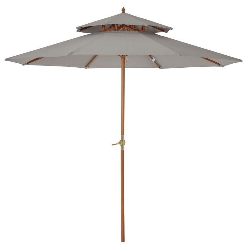 Outsunny Outsunny 2.7 M Garden Parasol Umbrella Double Tier Garden Umbrellas Outdoor Sun Umbrella Sunshade Bamboo Parasol Grey