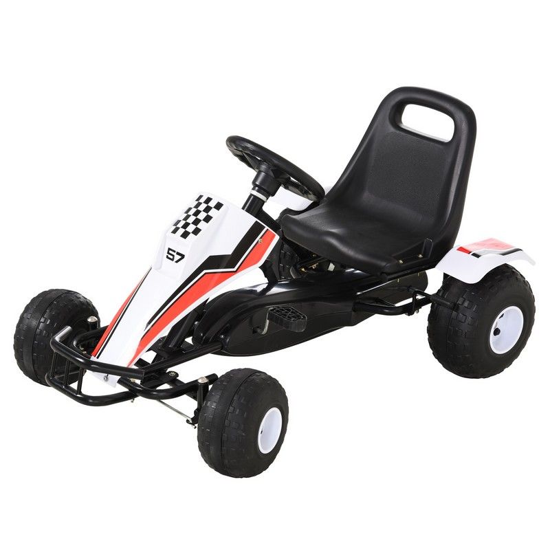 Homcom Homcom Kids Adjustable Seat PP Pedal Go-Kart White/Red